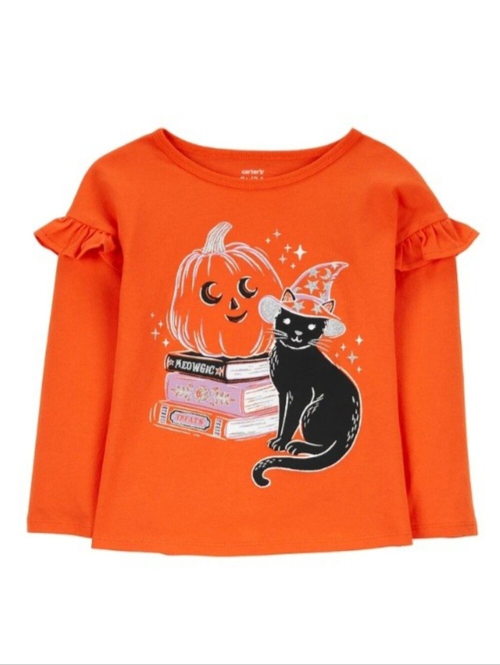Carter's Girl Baby Infant Halloween Glitter Long Sleeve Tee Orange Sz 12 Months